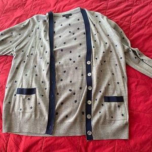 J Crew gray cardigan with blue stars